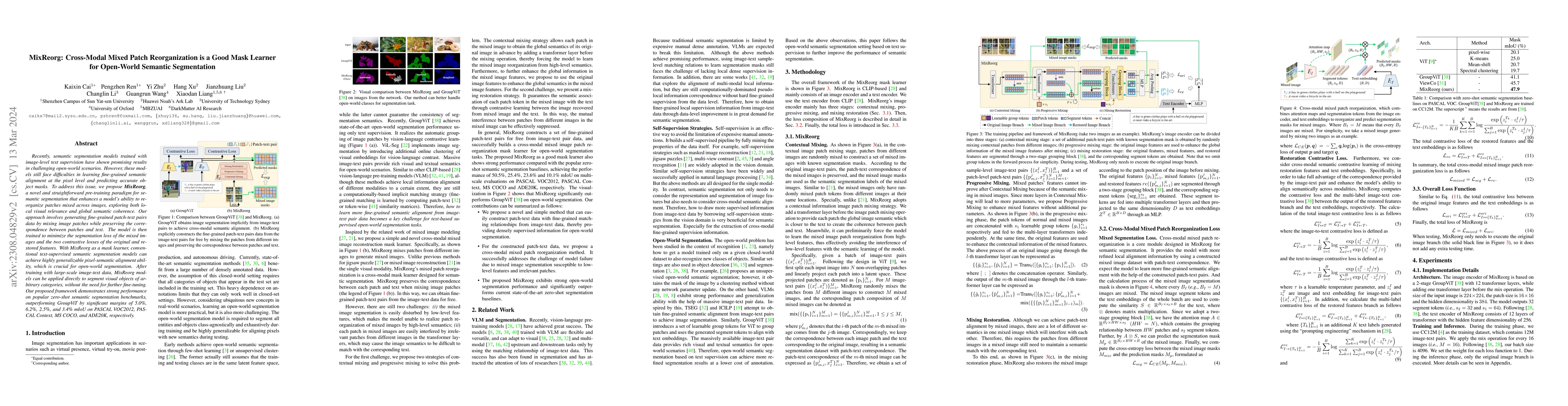 Thumbnail for MixReorg: Cross-Modal Mixed Patch Reorganization is a Good Mask Learner
  for Open-World Semantic Segmentation