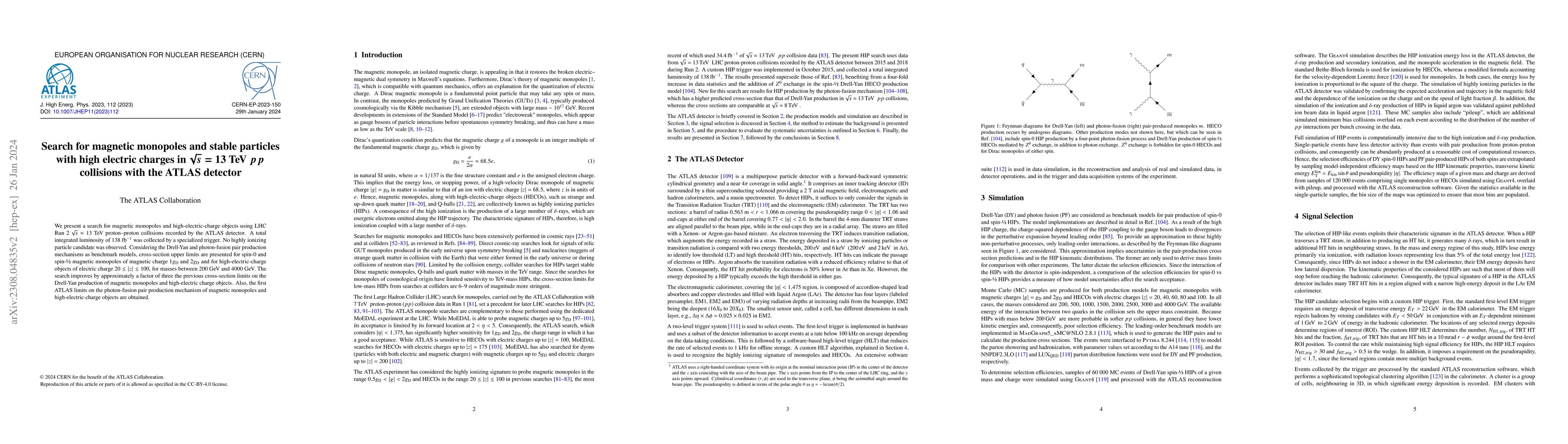 Thumbnail for Search for magnetic monopoles and stable particles with high electric
  charges in $\sqrt{s}=$13 TeV $pp$ collisions with the ATLAS detector