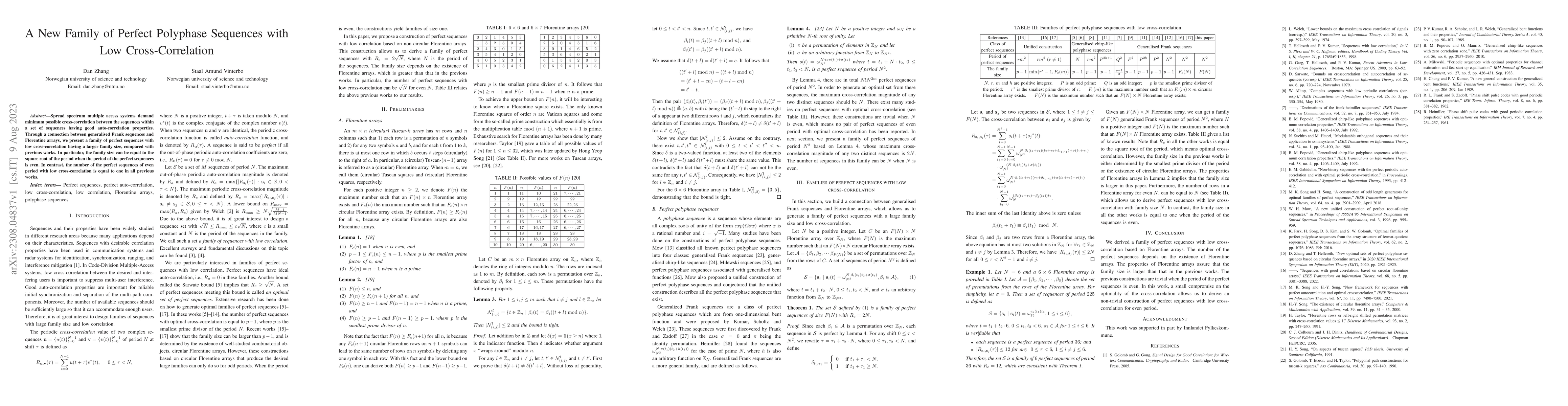Thumbnail for A New Family of Perfect Polyphase Sequences with Low Cross-Correlation