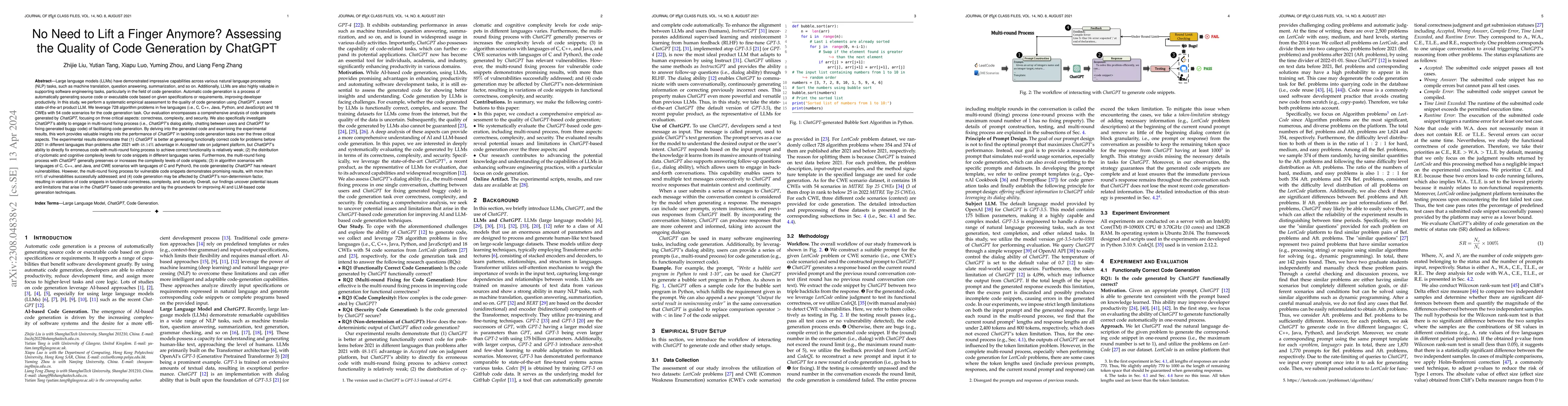 Thumbnail for No Need to Lift a Finger Anymore? Assessing the Quality of Code
  Generation by ChatGPT