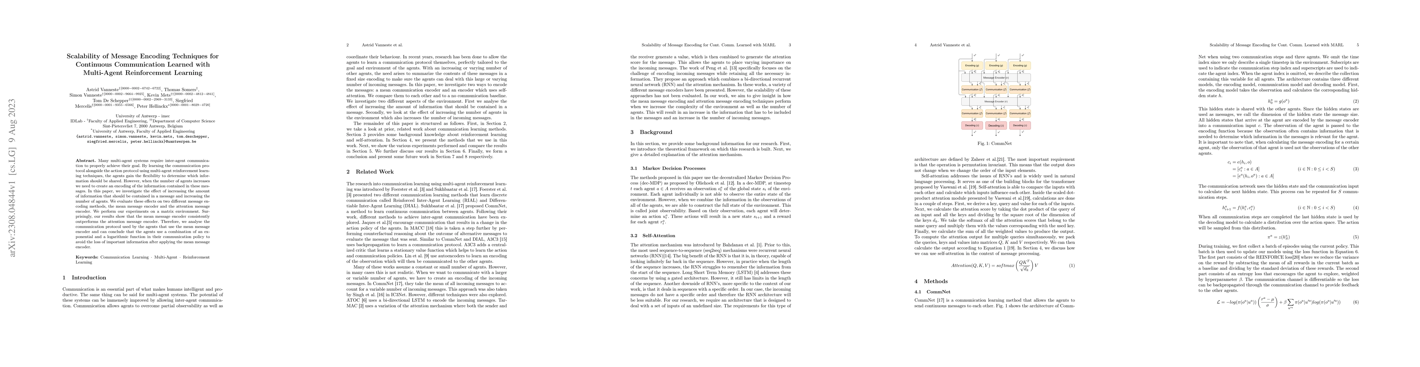 Thumbnail for Scalability of Message Encoding Techniques for Continuous Communication
  Learned with Multi-Agent Reinforcement Learning
