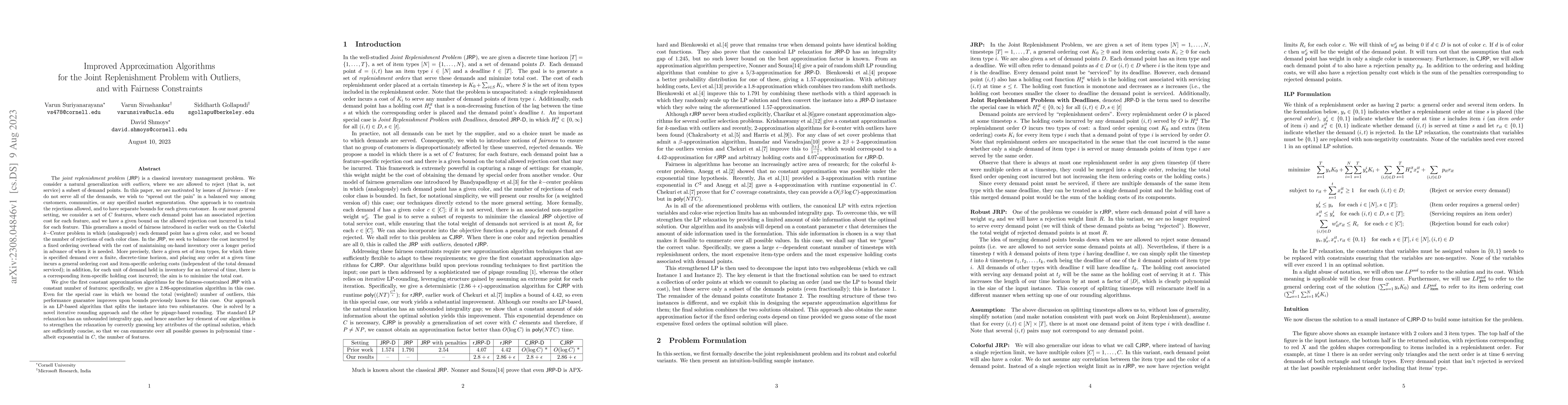 Thumbnail for Improved Approximation Algorithms for the Joint Replenishment Problem
  with Outliers, and with Fairness Constraints