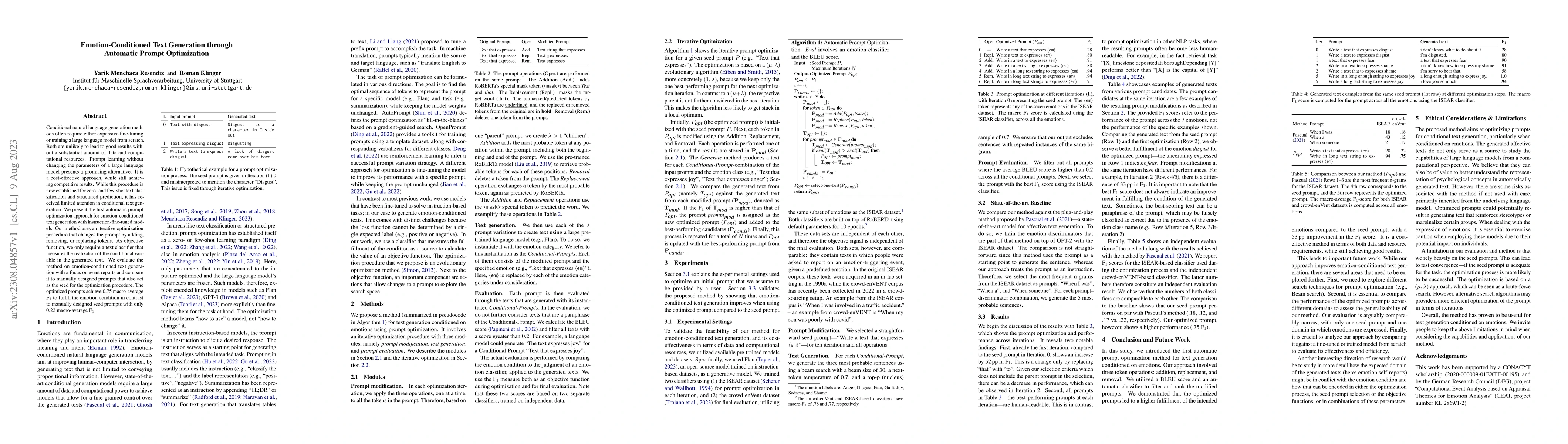 Thumbnail for Emotion-Conditioned Text Generation through Automatic Prompt
  Optimization