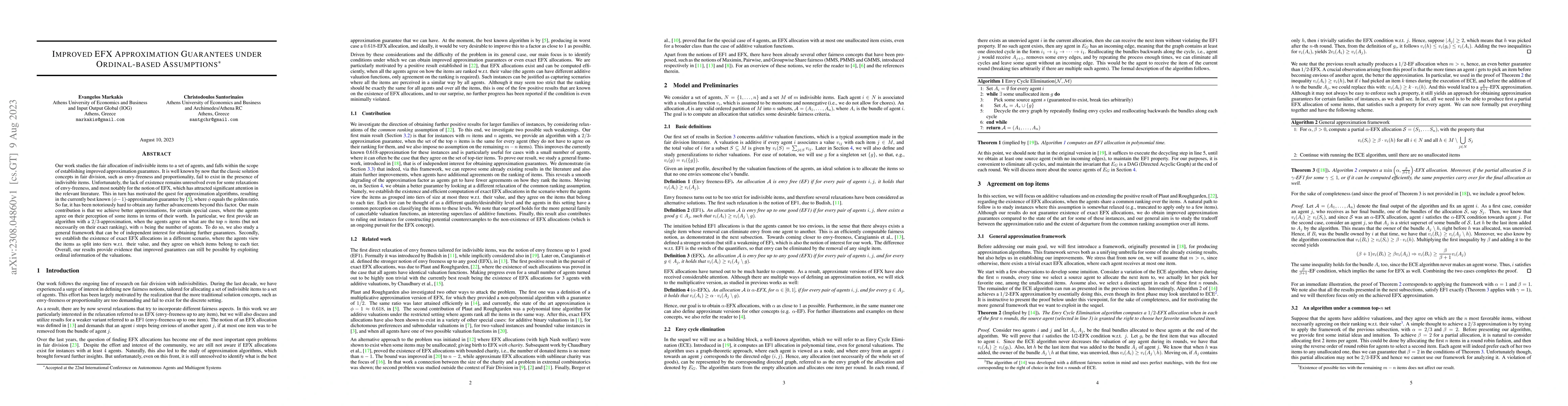 Thumbnail for Improved EFX Approximation Guarantees under Ordinal-based Assumptions