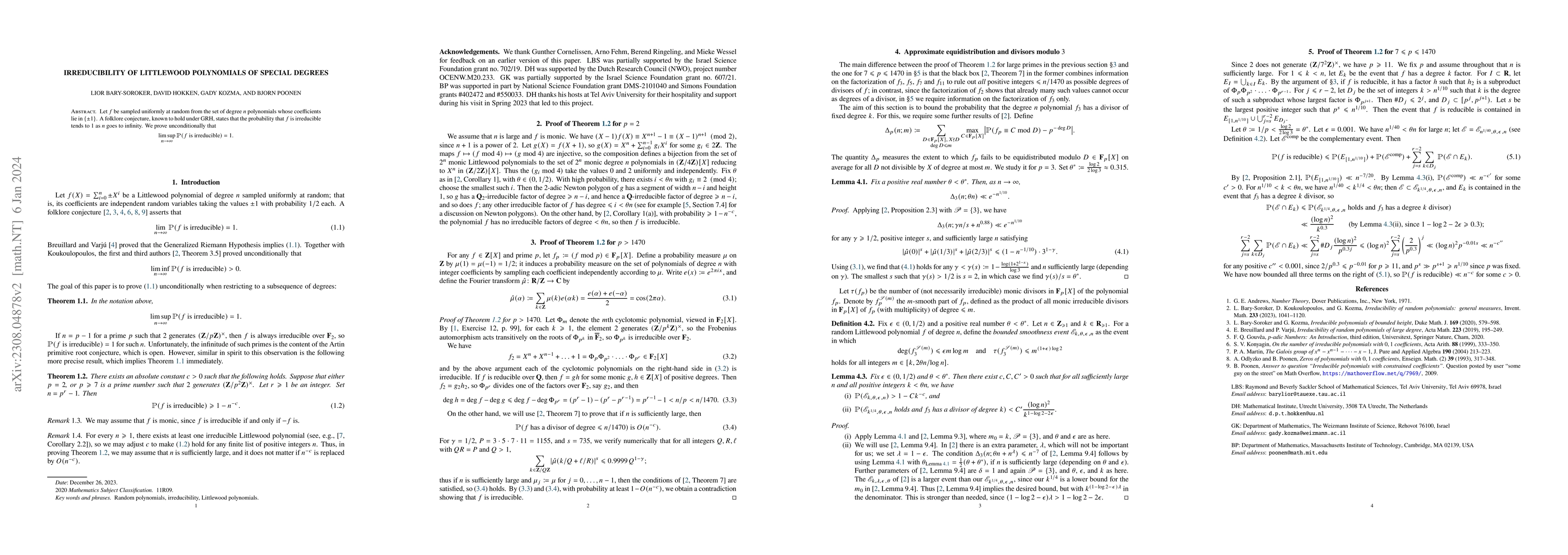 Thumbnail for Irreducibility of Littlewood polynomials of special degrees