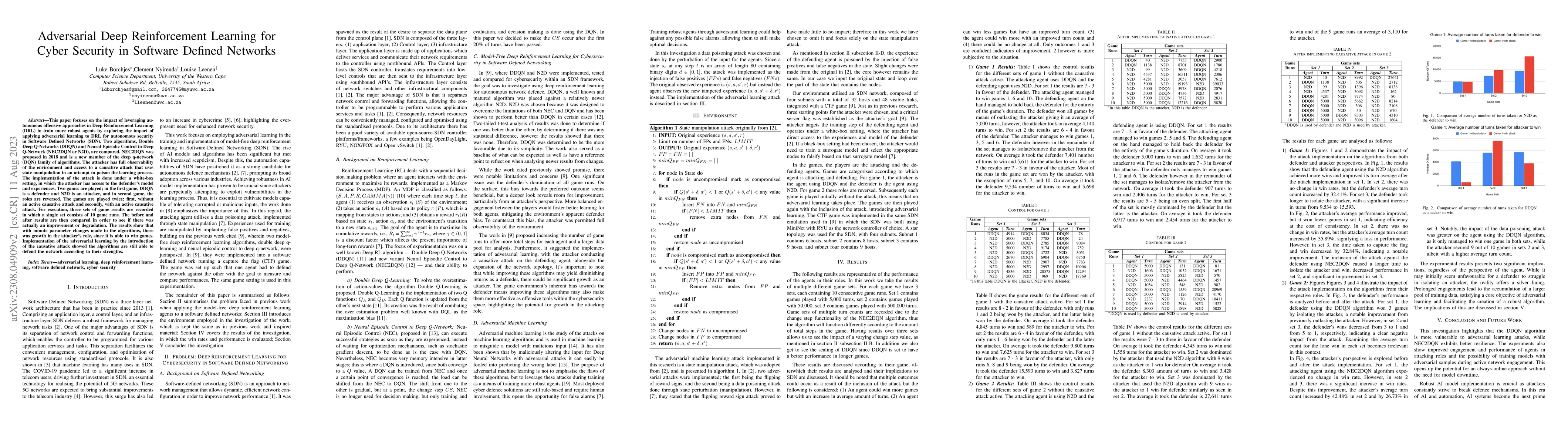 Thumbnail for Adversarial Deep Reinforcement Learning for Cyber Security in Software
  Defined Networks