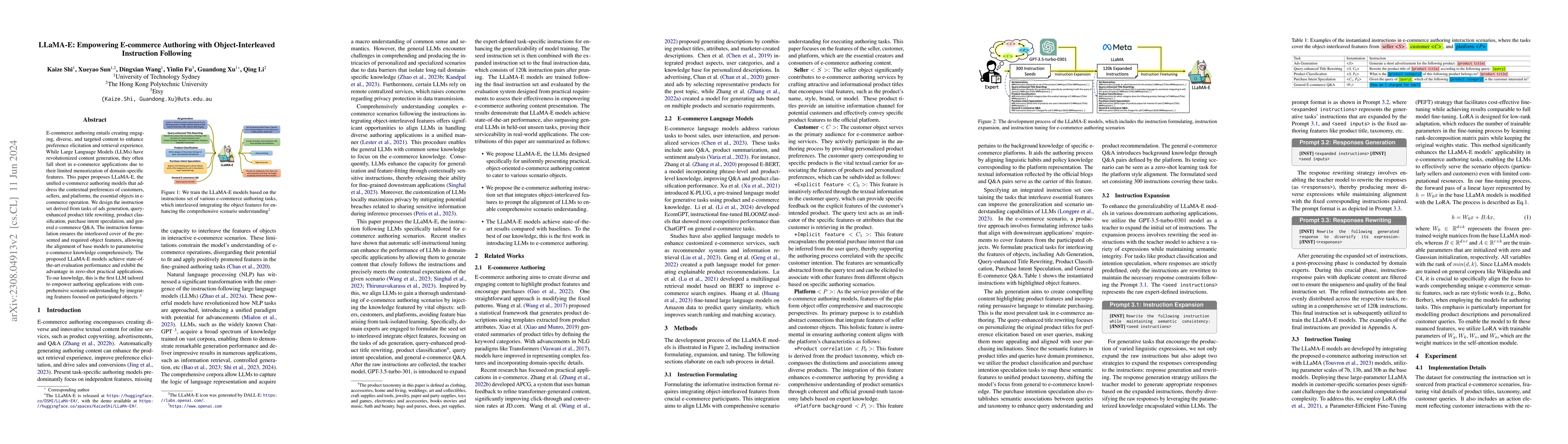 Thumbnail for LLaMA-E: Empowering E-commerce Authoring with Object-Interleaved
  Instruction Following