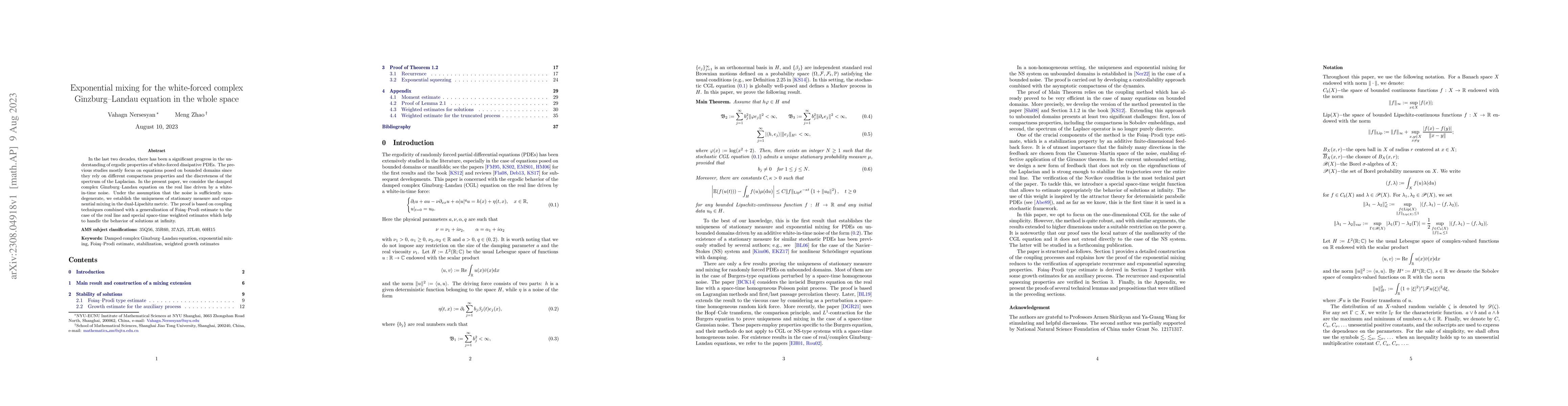 Thumbnail for Exponential mixing for the white-forced complex Ginzburg--Landau
  equation in the whole space