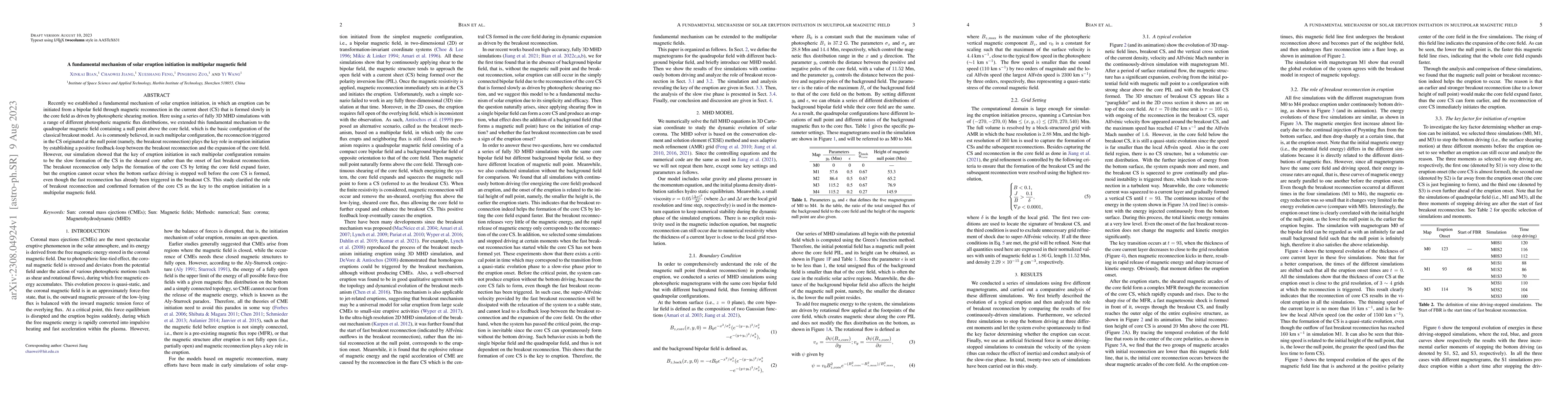 Thumbnail for A fundamental mechanism of solar eruption initiation in multipolar
  magnetic field