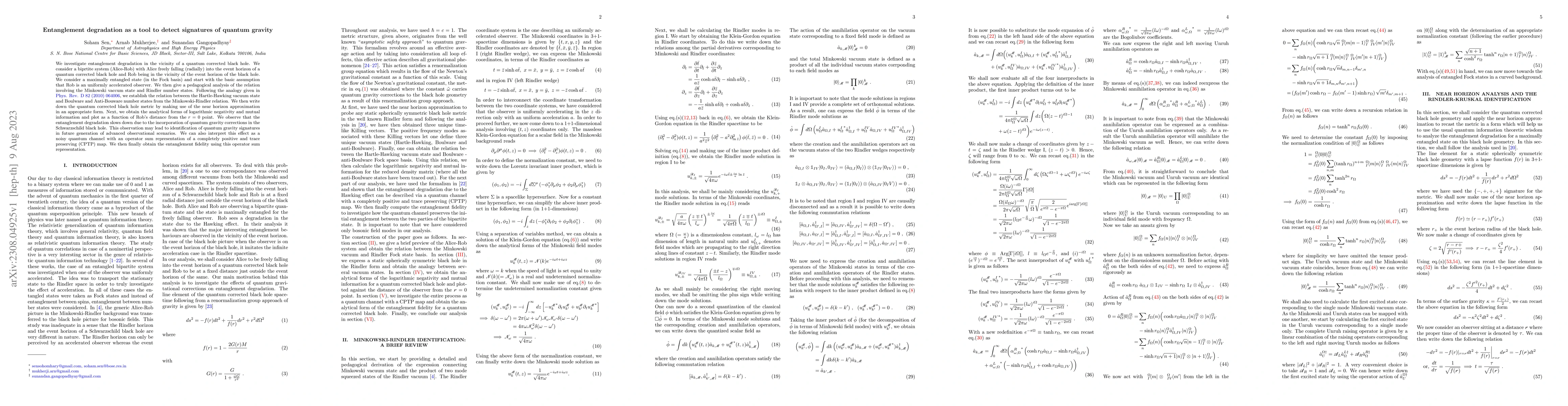 Thumbnail for Entanglement degradation as a tool to detect signatures of quantum
  gravity