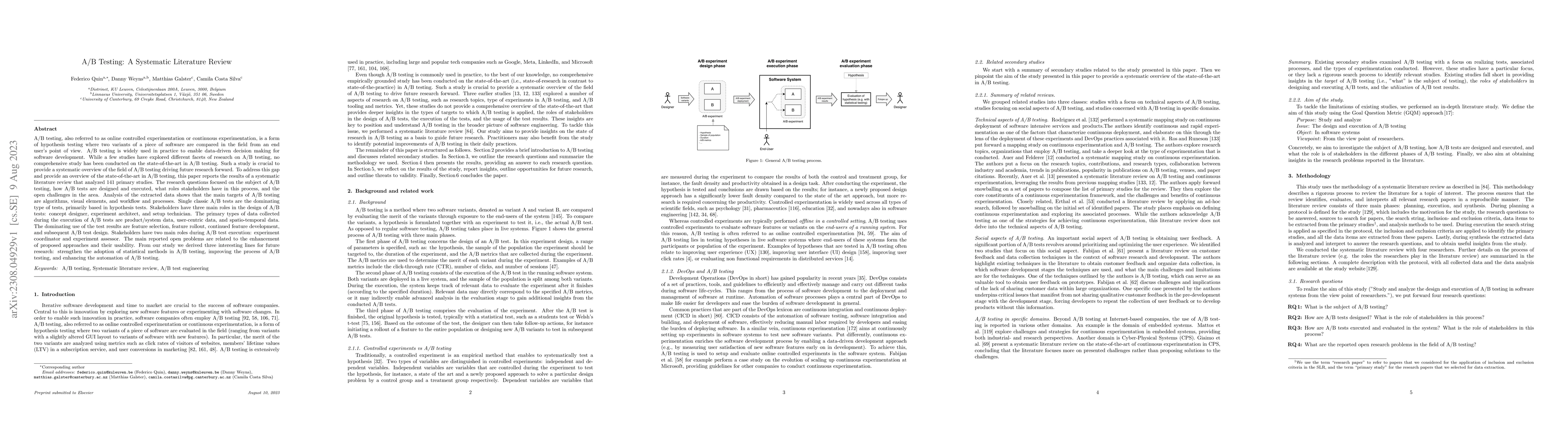 Thumbnail for A/B Testing: A Systematic Literature Review