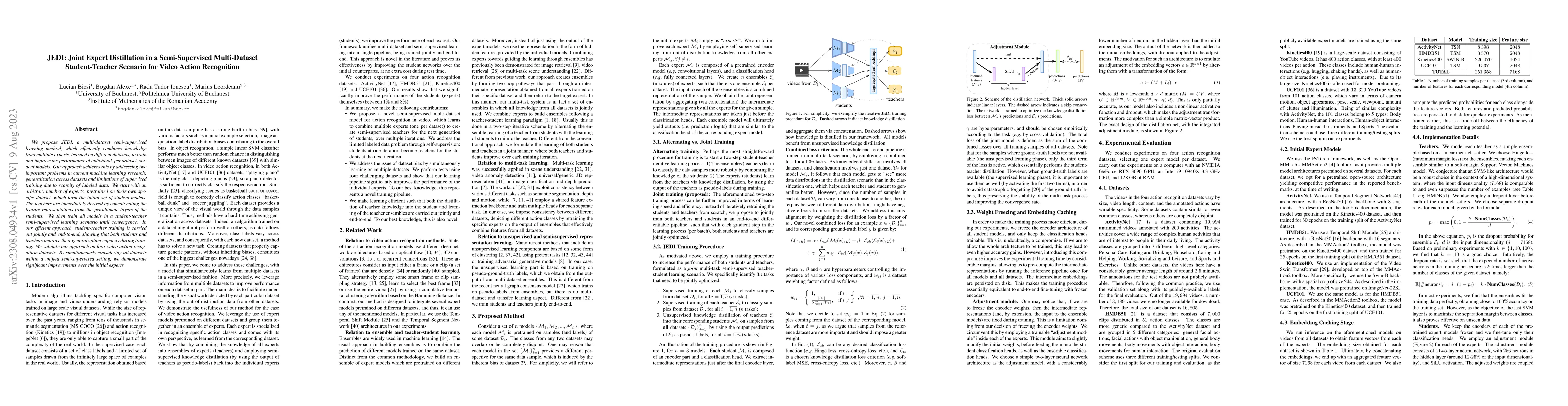 Thumbnail for JEDI: Joint Expert Distillation in a Semi-Supervised Multi-Dataset
  Student-Teacher Scenario for Video Action Recognition