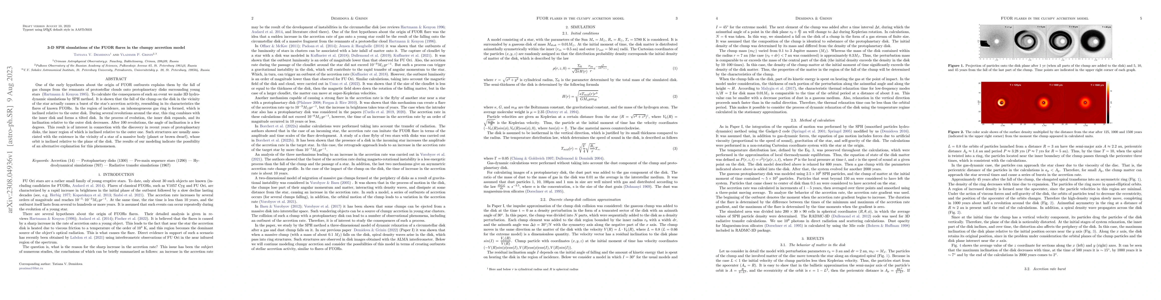 Thumbnail for 3-D SPH simulations of the FUOR flares in the clumpy accretion model