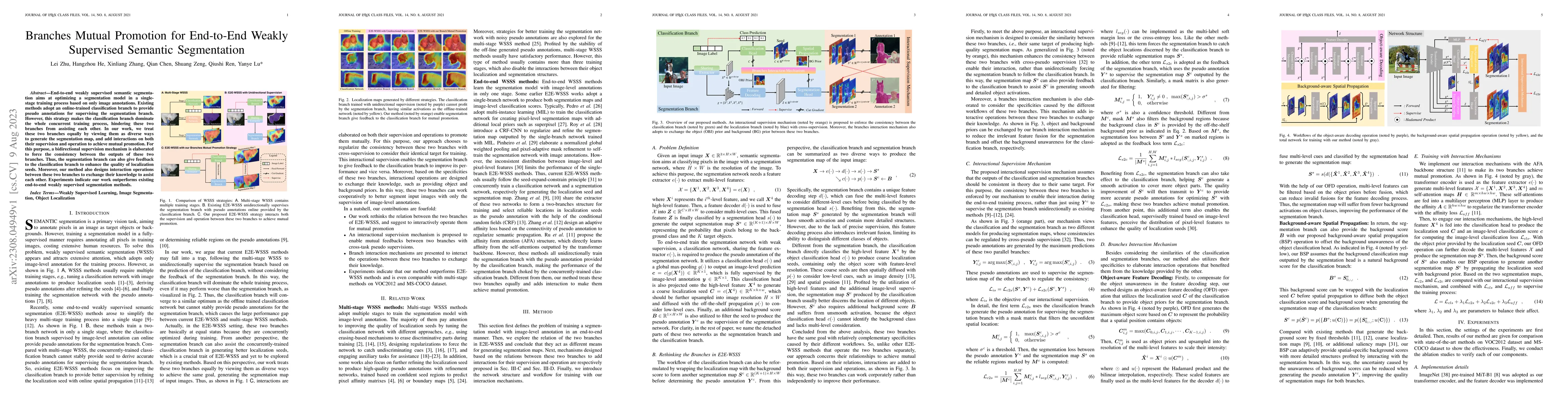 Thumbnail for Branches Mutual Promotion for End-to-End Weakly Supervised Semantic
  Segmentation