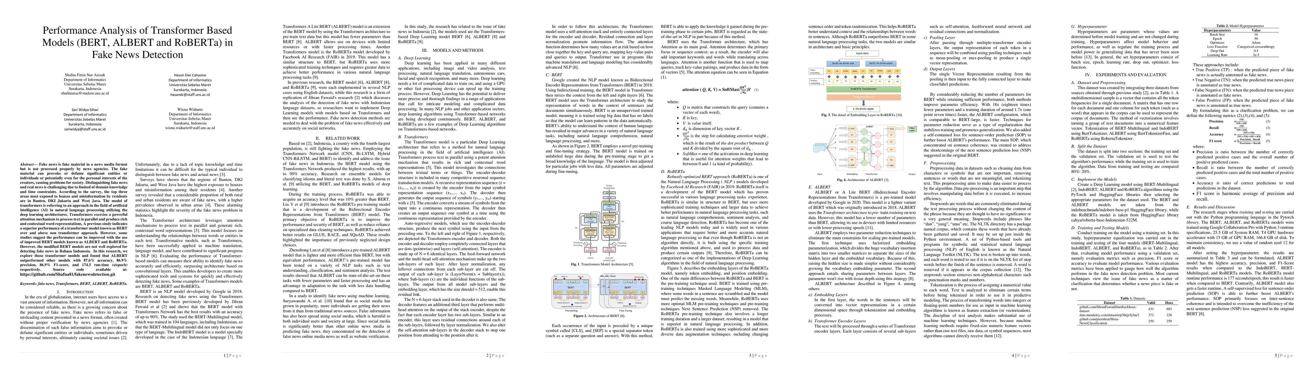 Thumbnail for Performance Analysis of Transformer Based Models (BERT, ALBERT and
  RoBERTa) in Fake News Detection