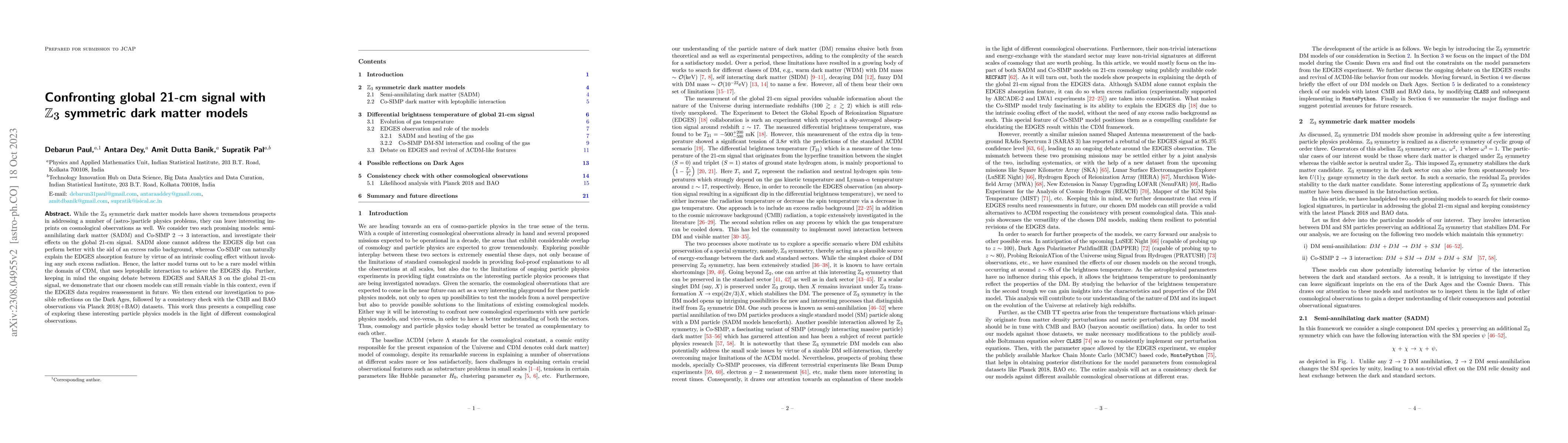 Thumbnail for Confronting global 21-cm signal with $\mathbb{Z}_3$ symmetric dark
  matter models