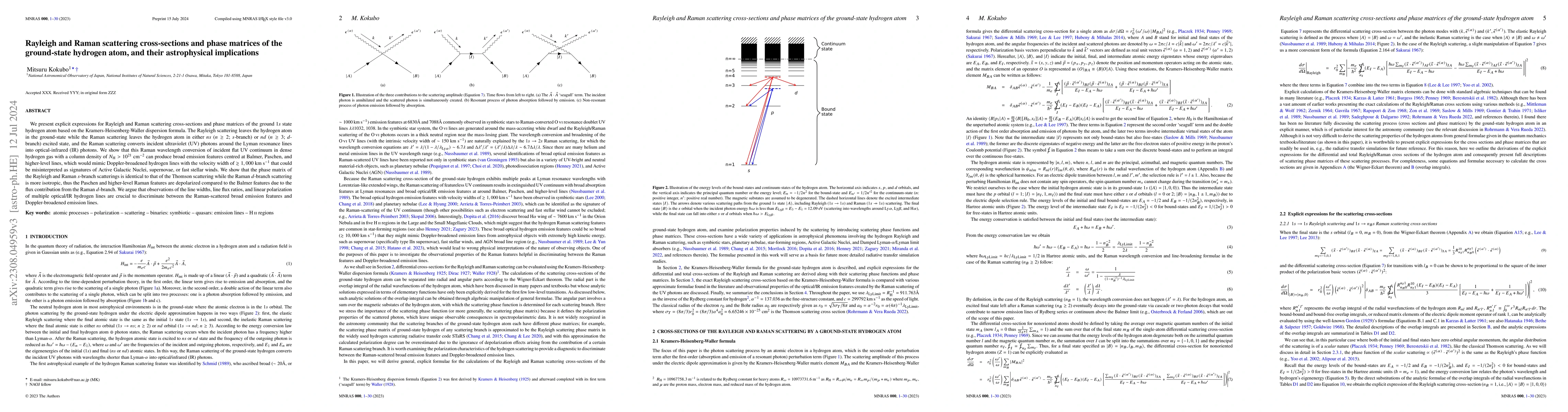 Thumbnail for Rayleigh and Raman scattering cross-sections and phase matrices of the
  ground-state hydrogen atom, and their astrophysical implications