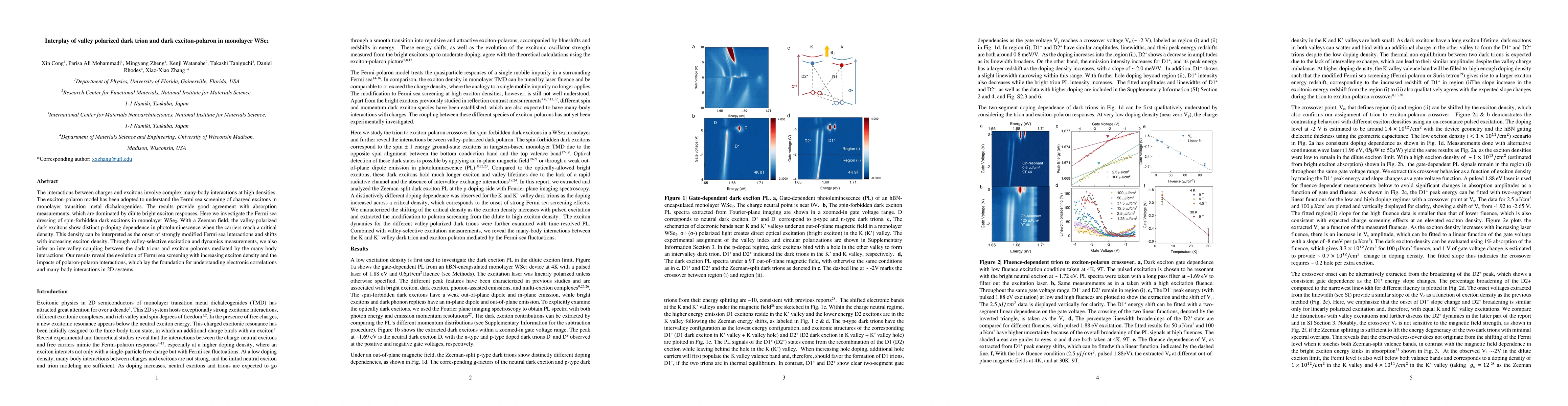 Thumbnail for Interplay of valley polarized dark trion and dark exciton-polaron in
  monolayer WSe2