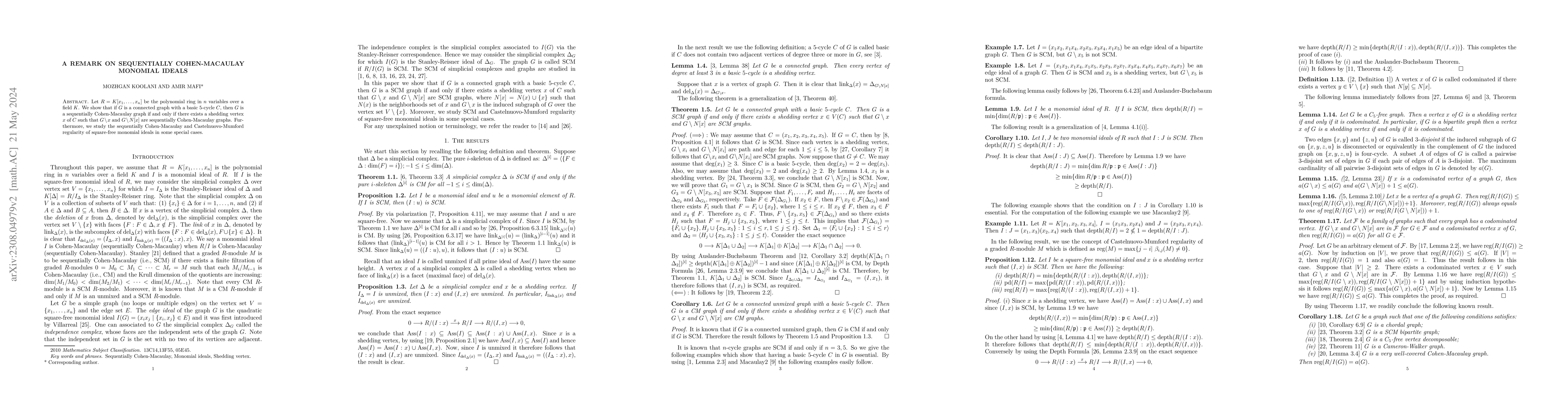 Thumbnail for A remark on sequentially Cohen-Macaulay monomial ideals