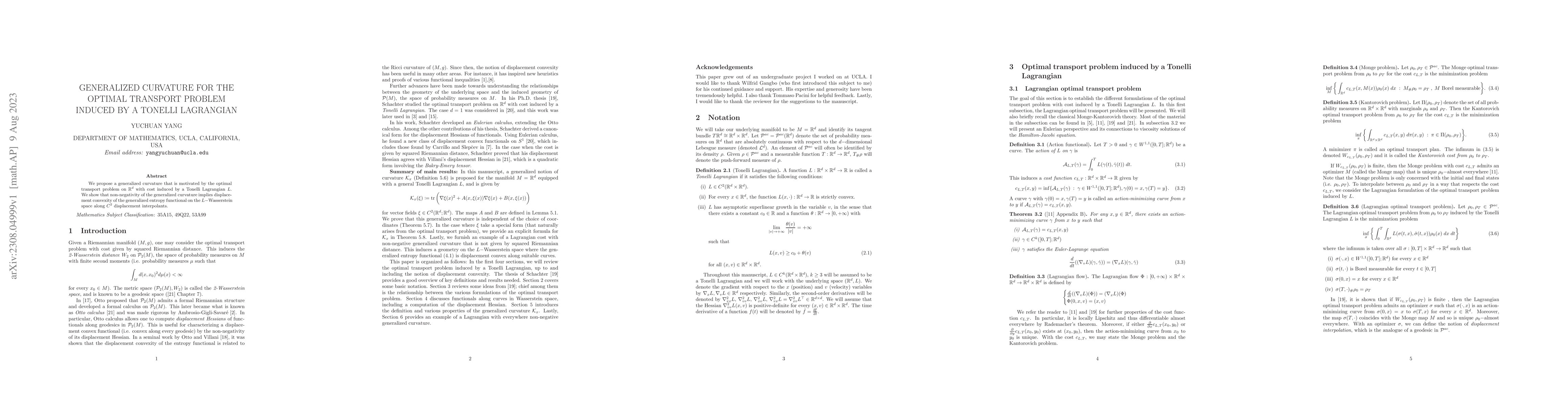 Thumbnail for Generalized curvature for the optimal transport problem induced by a
  Tonelli Lagrangian