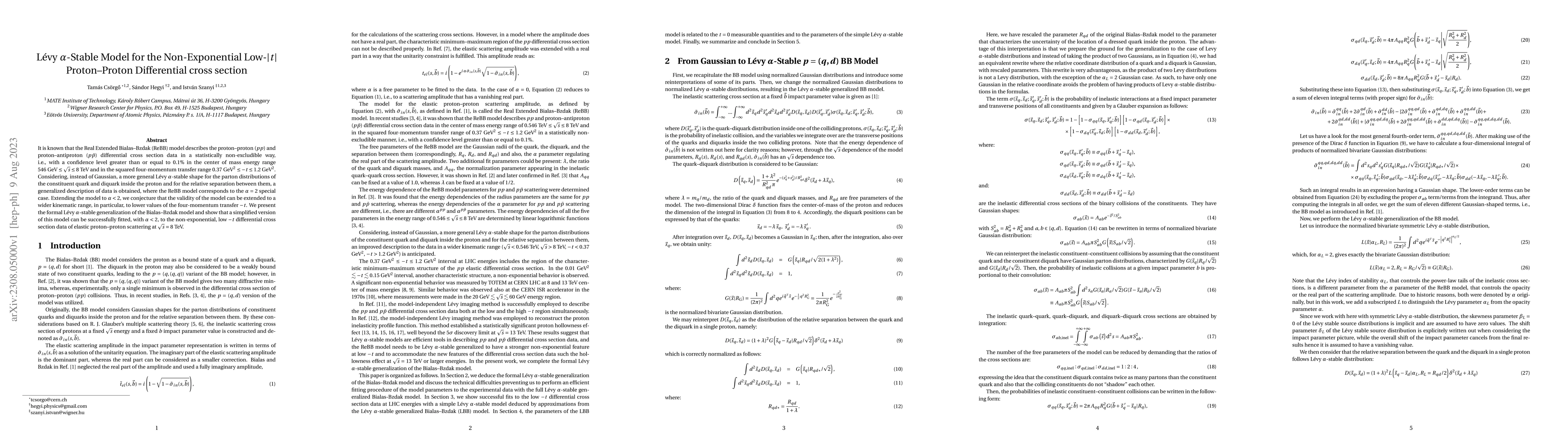 Thumbnail for L\'evy $\alpha$-stable model for the non-exponential low-$|t|$
  proton-proton differential cross section