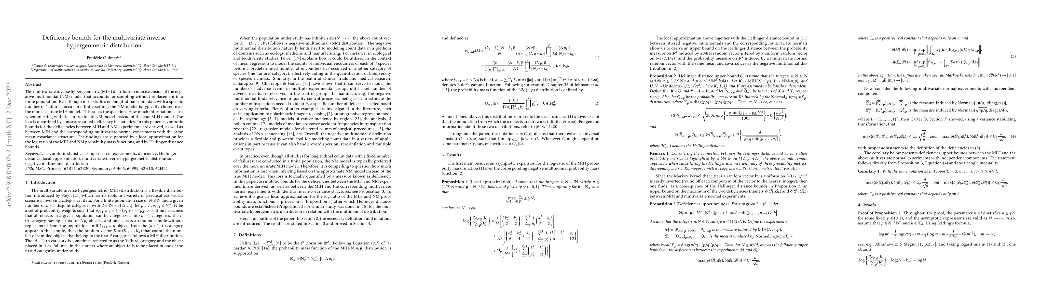 Thumbnail for Deficiency bounds for the multivariate inverse hypergeometric
  distribution