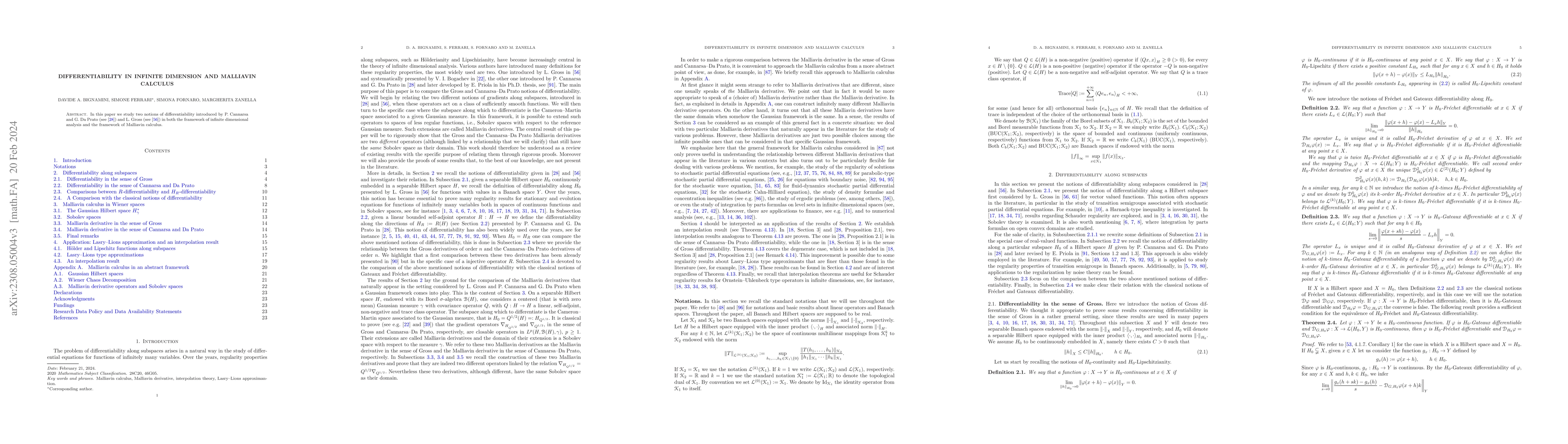 Thumbnail for Differentiability in infinite dimension and the Malliavin calculus