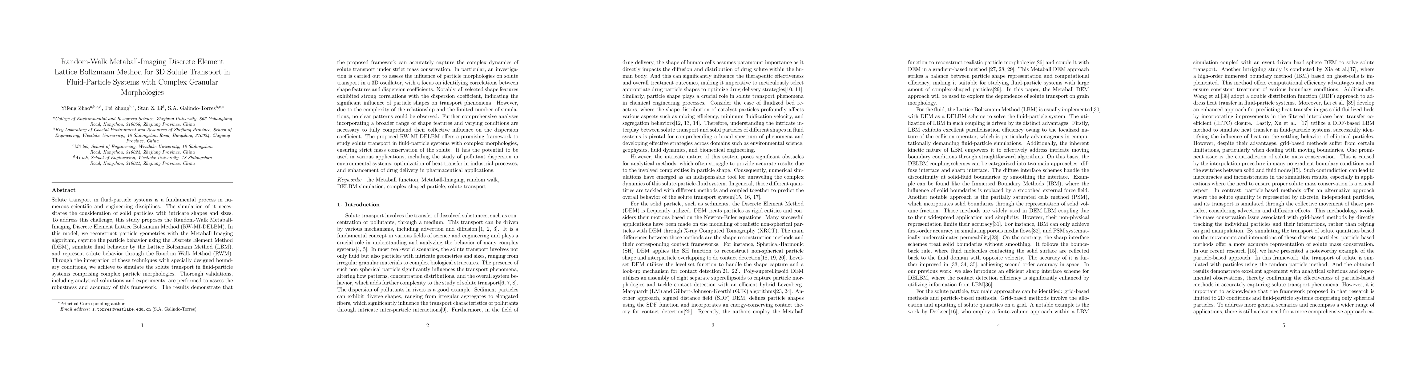 Thumbnail for Random-Walk Metaball-Imaging Discrete Element Lattice Boltzmann Method
  for 3D Solute Transport in Fluid-Particle Systems with Complex Granular
  Morphologies