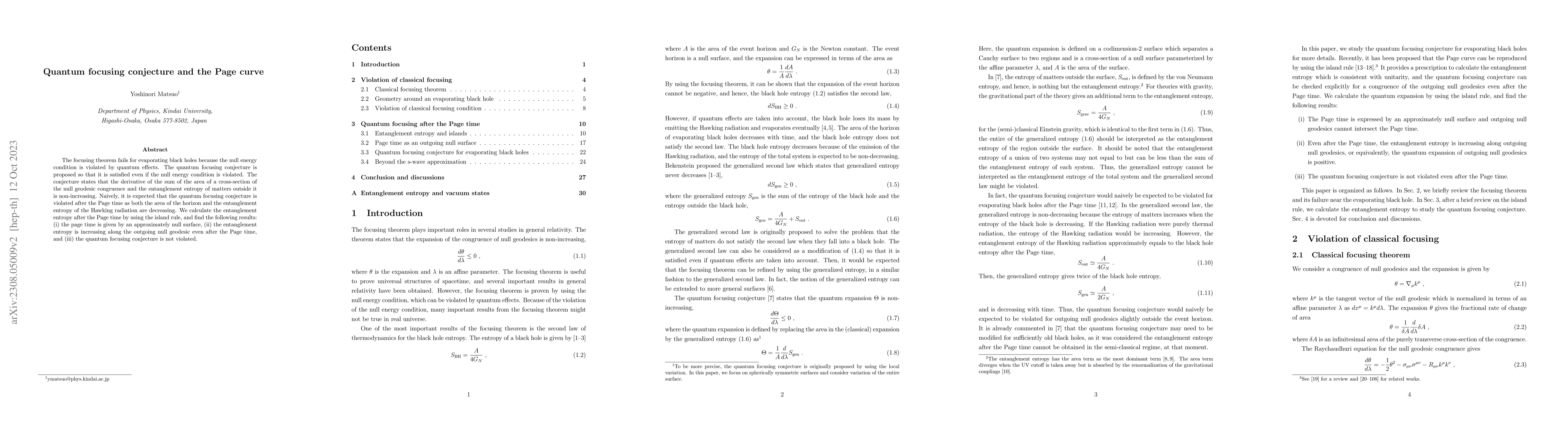 Thumbnail for Quantum focusing conjecture and the Page curve