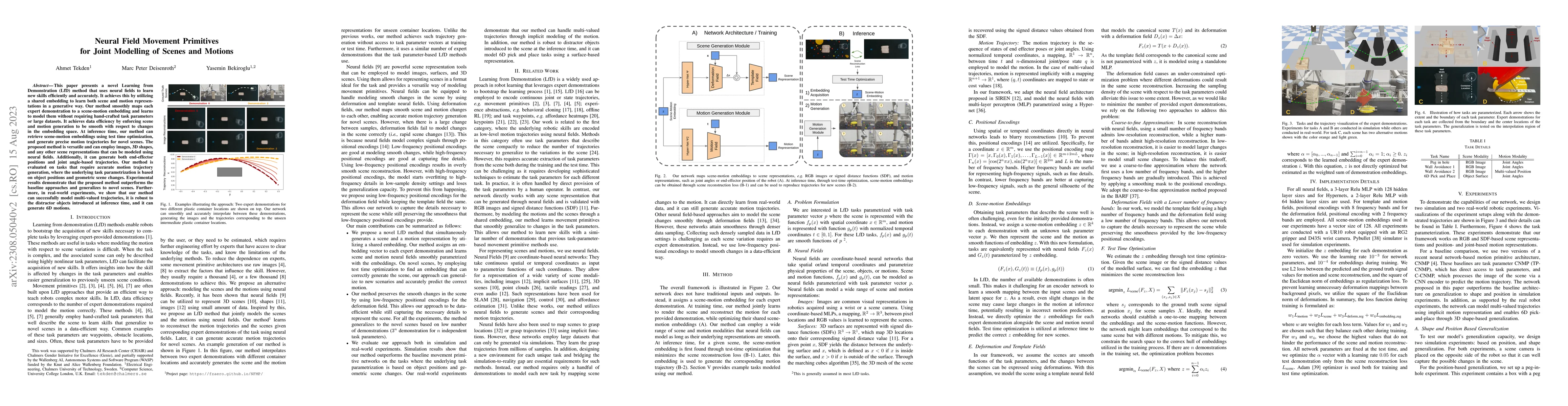Thumbnail for Neural Field Movement Primitives for Joint Modelling of Scenes and
  Motions
