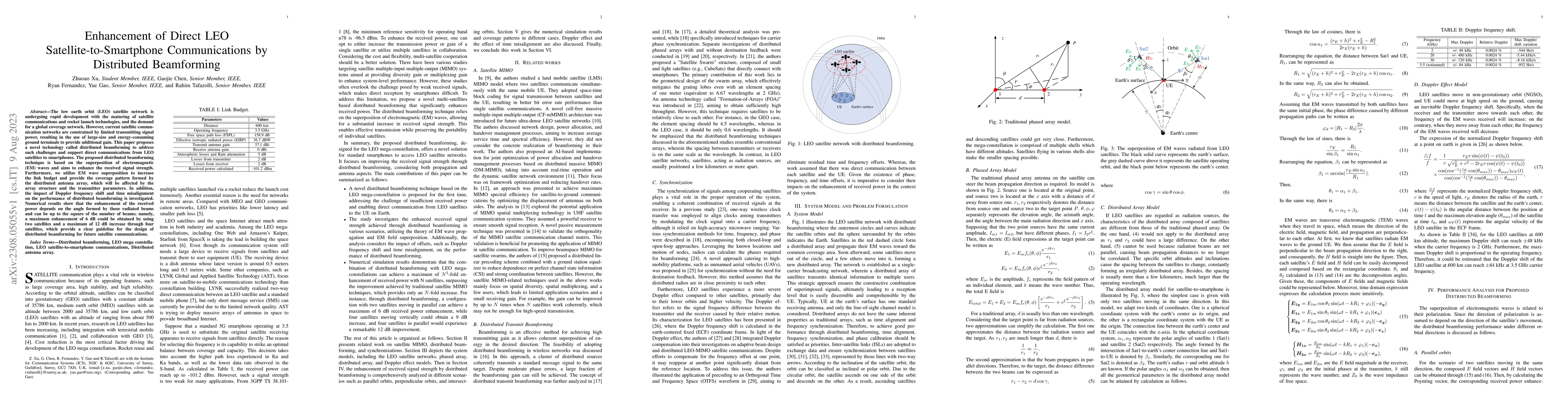 Thumbnail for Enhancement of Direct LEO Satellite-to-Smartphone Communications by
  Distributed Beamforming