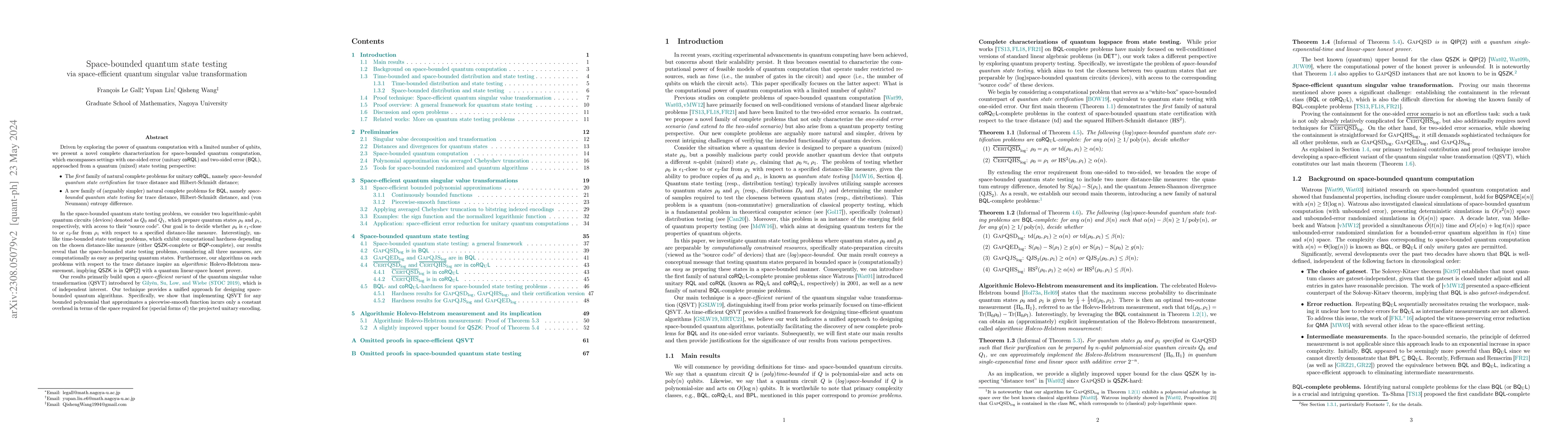 Thumbnail for Space-bounded quantum state testing via space-efficient quantum singular
  value transformation