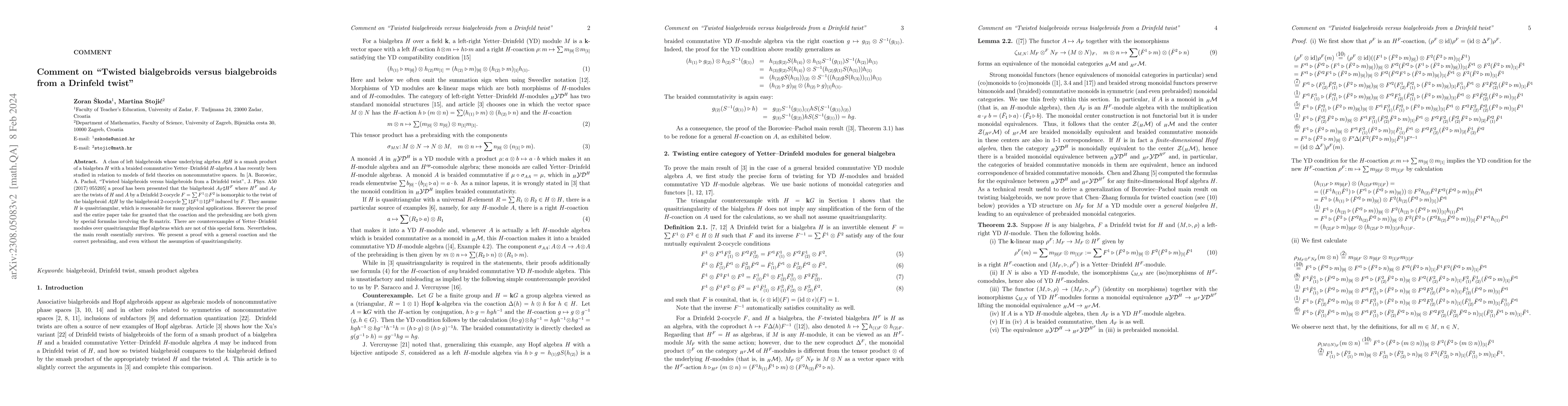 Thumbnail for Comment on "Twisted bialgebroids versus bialgebroids from Drinfeld
  twist"