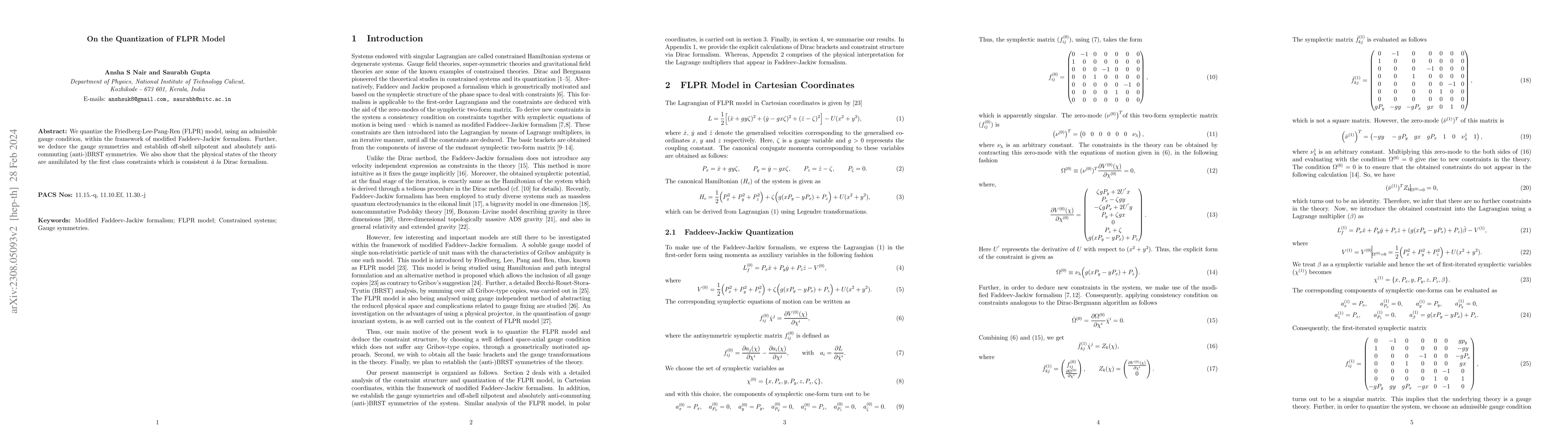 Thumbnail for On the Quantization of FLPR Model