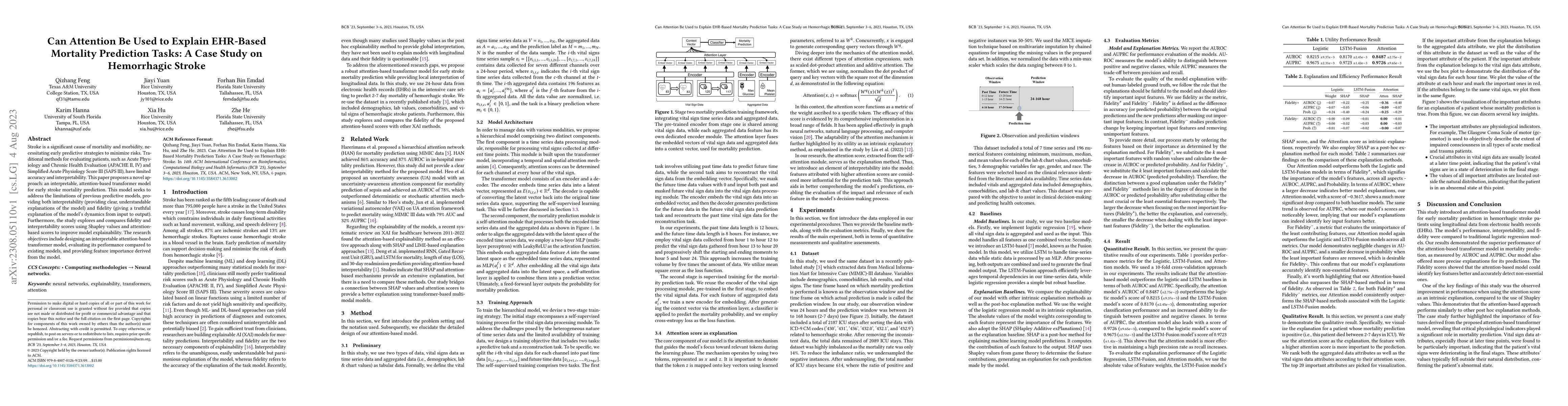 Thumbnail for Can Attention Be Used to Explain EHR-Based Mortality Prediction Tasks: A
  Case Study on Hemorrhagic Stroke