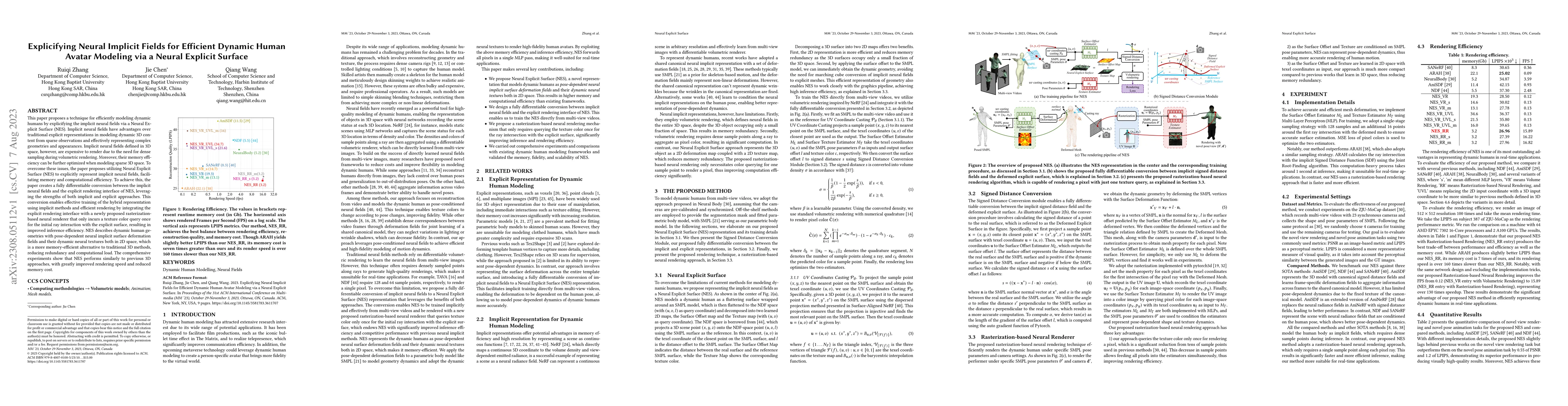 Thumbnail for Explicifying Neural Implicit Fields for Efficient Dynamic Human Avatar
  Modeling via a Neural Explicit Surface