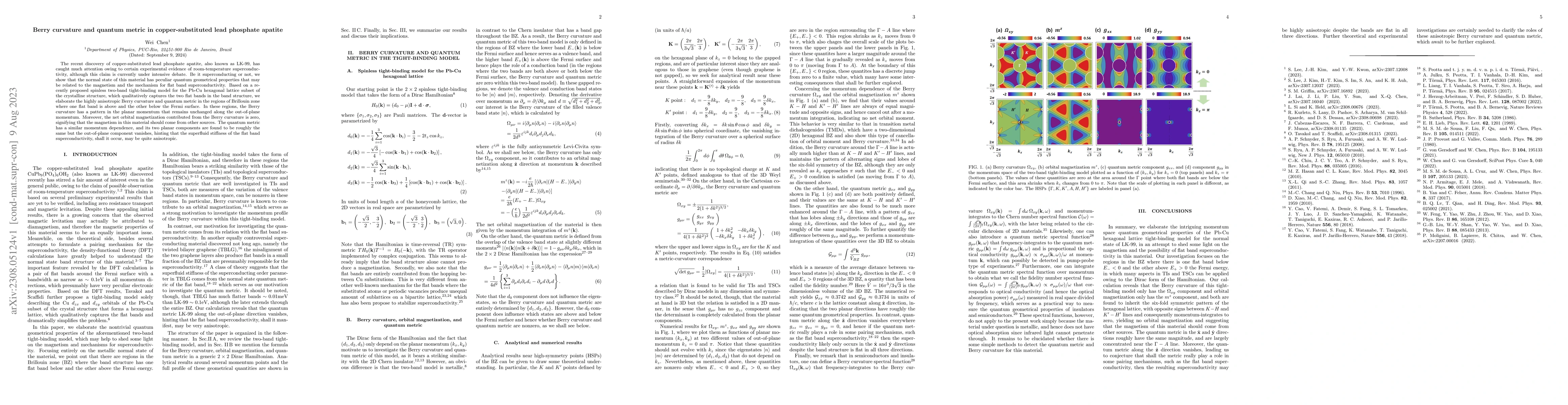 Thumbnail for Berry curvature and quantum metric in copper-substituted lead phosphate
  apatite