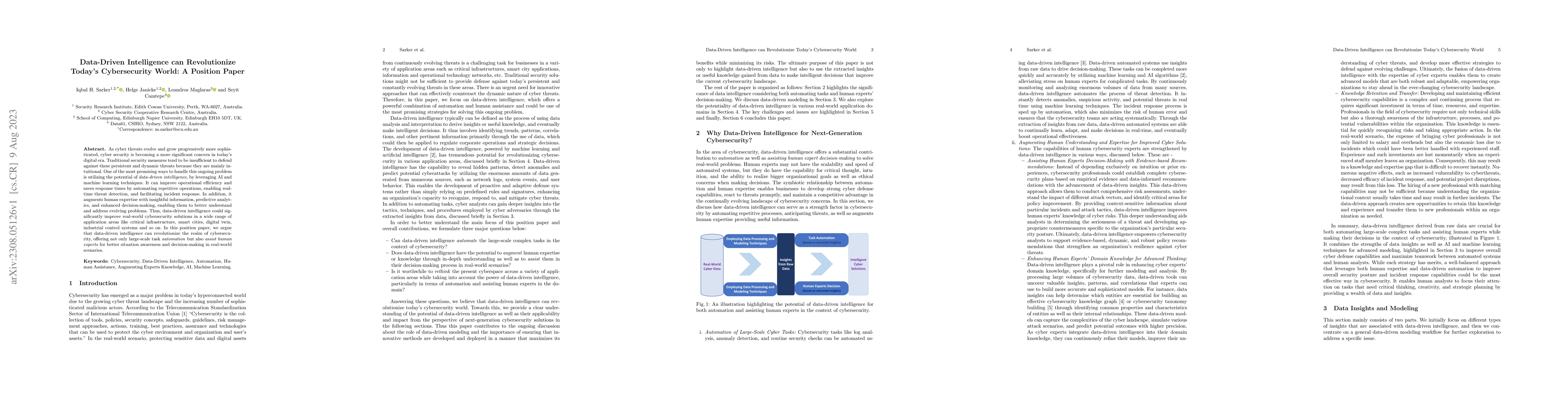 Thumbnail for Data-Driven Intelligence can Revolutionize Today's Cybersecurity World:
  A Position Paper