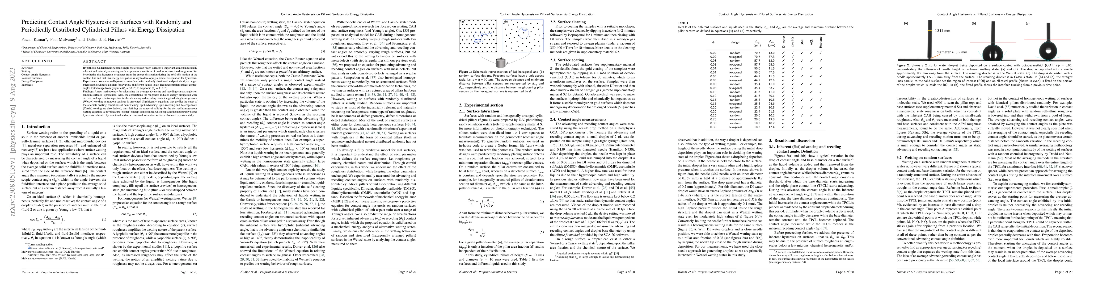 Thumbnail for Predicting Contact Angle Hysteresis on Surfaces with Randomly and
  Periodically Distributed Cylindrical Pillars via Energy Dissipation