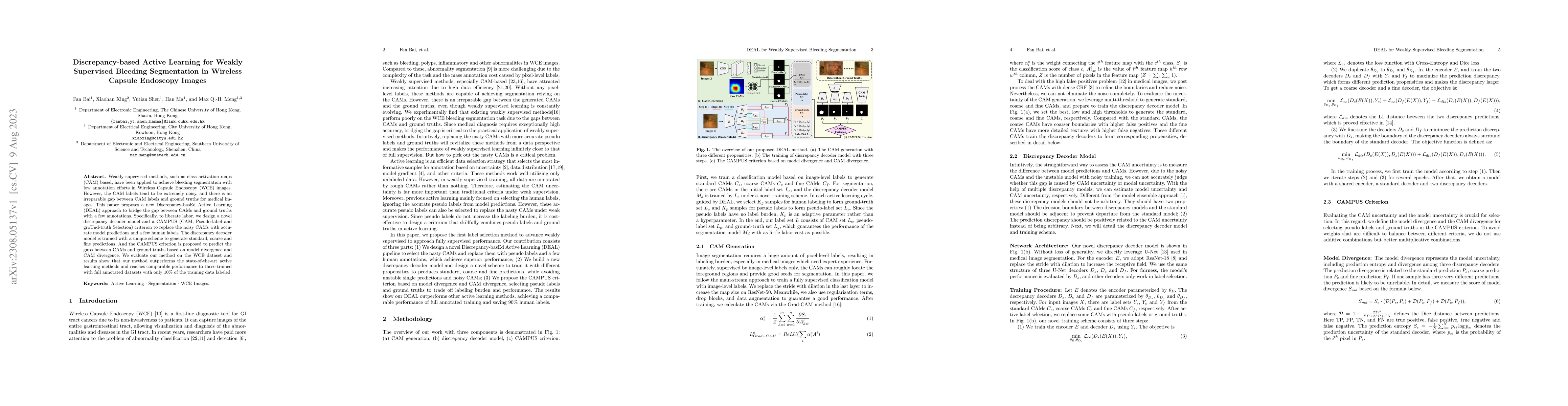 Thumbnail for Discrepancy-based Active Learning for Weakly Supervised Bleeding
  Segmentation in Wireless Capsule Endoscopy Images