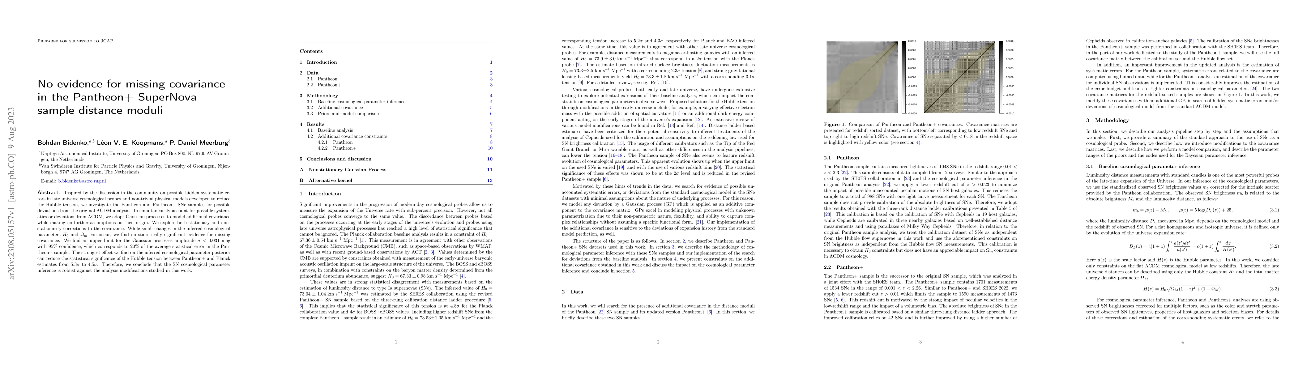 Thumbnail for No evidence for missing covariance in the Pantheon+ SuperNova sample
  distance moduli