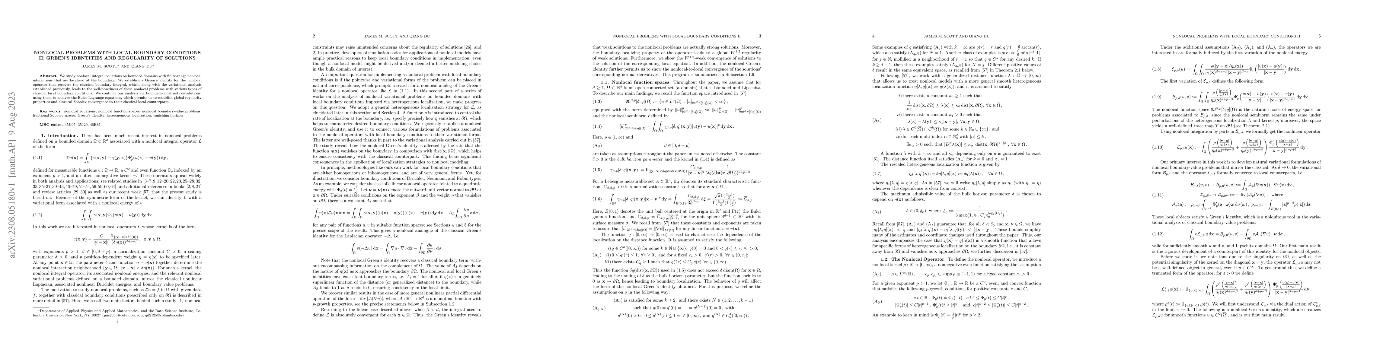 Thumbnail for Nonlocal problems with local boundary conditions II: Green's identities
  and regularity of solutions
