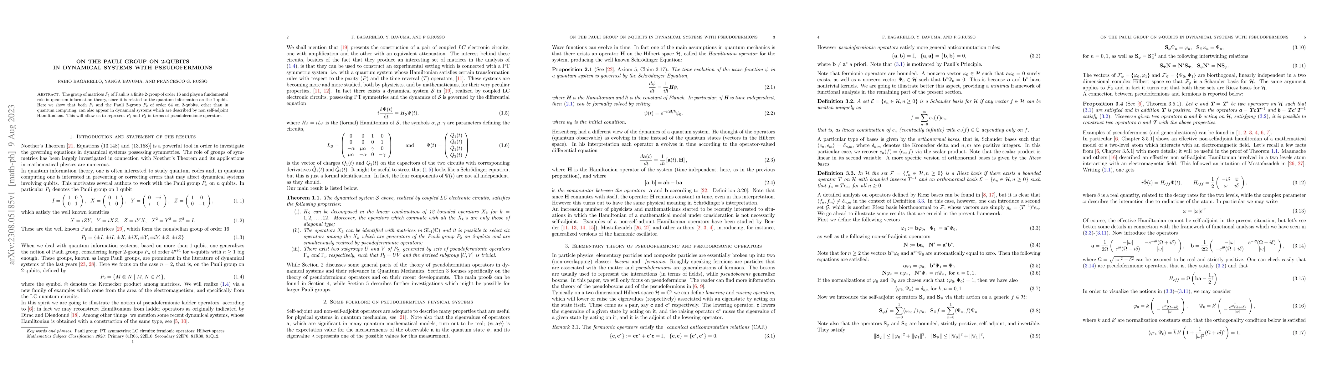 Thumbnail for On the Pauli group on 2-qubits in dynamical systems with pseudofermions