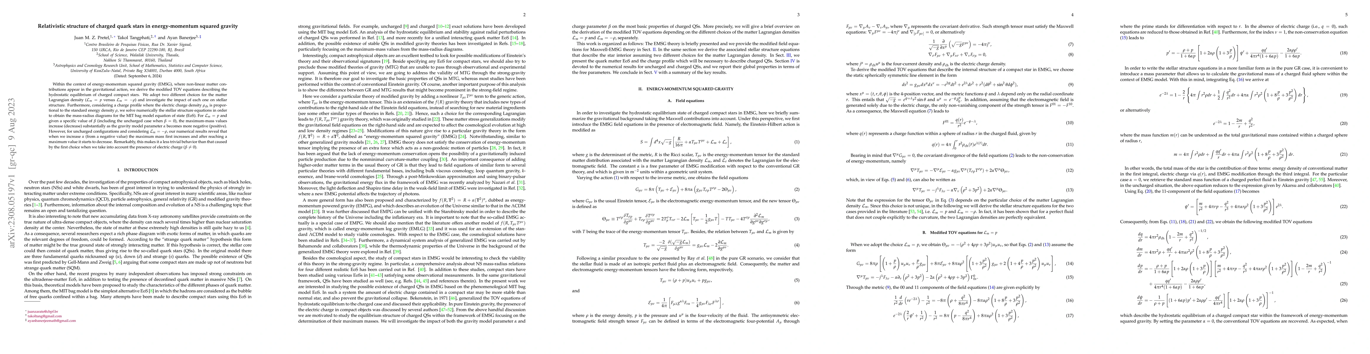 Thumbnail for Relativistic structure of charged quark stars in energy-momentum squared
  gravity