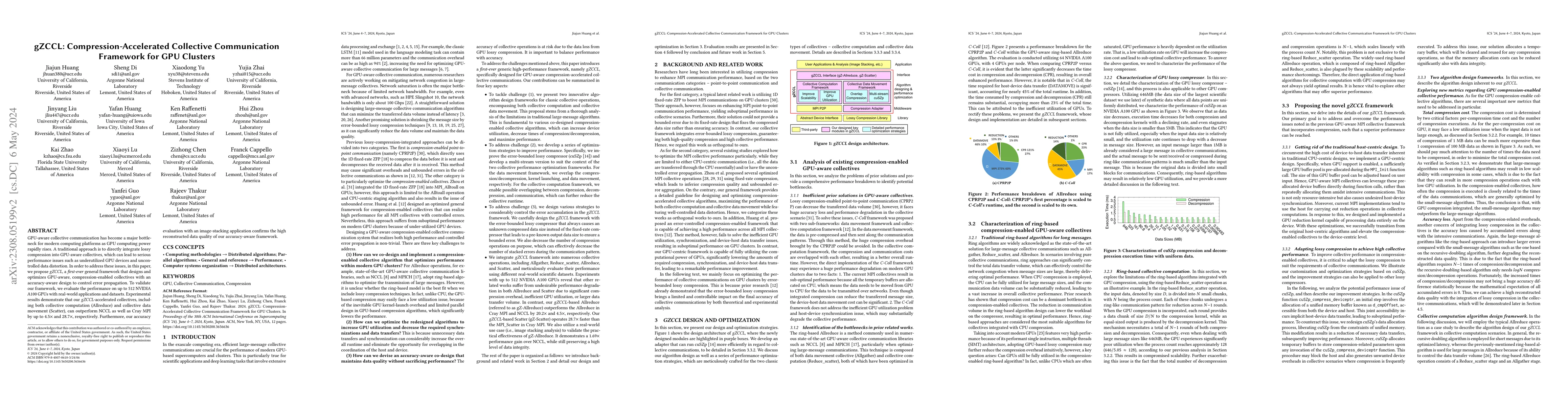 Thumbnail for gZCCL: Compression-Accelerated Collective Communication Framework for
  GPU Clusters