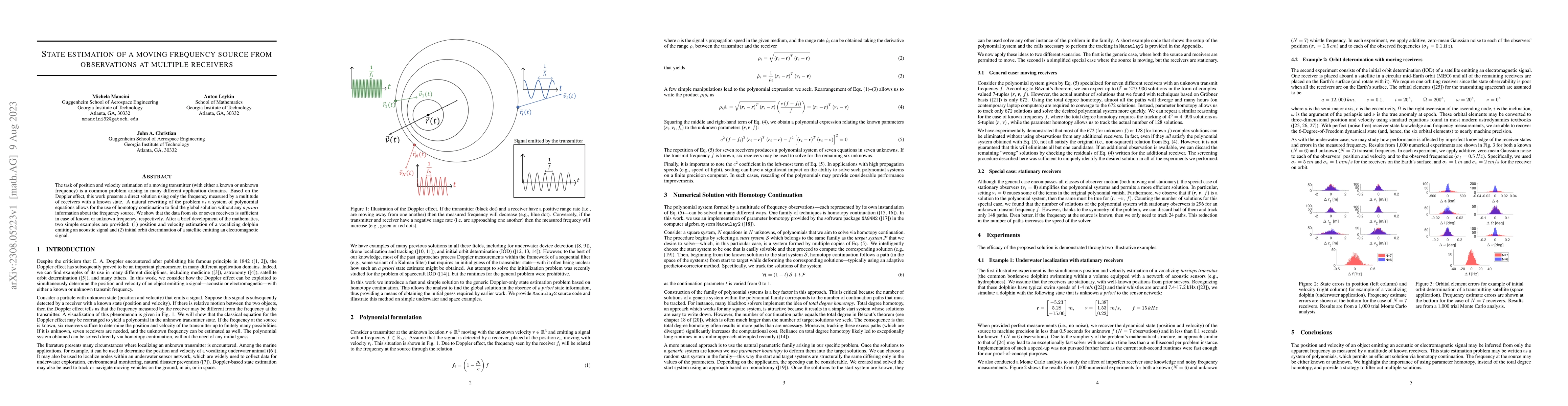 Thumbnail for State estimation of a moving frequency source from observations at
  multiple receivers