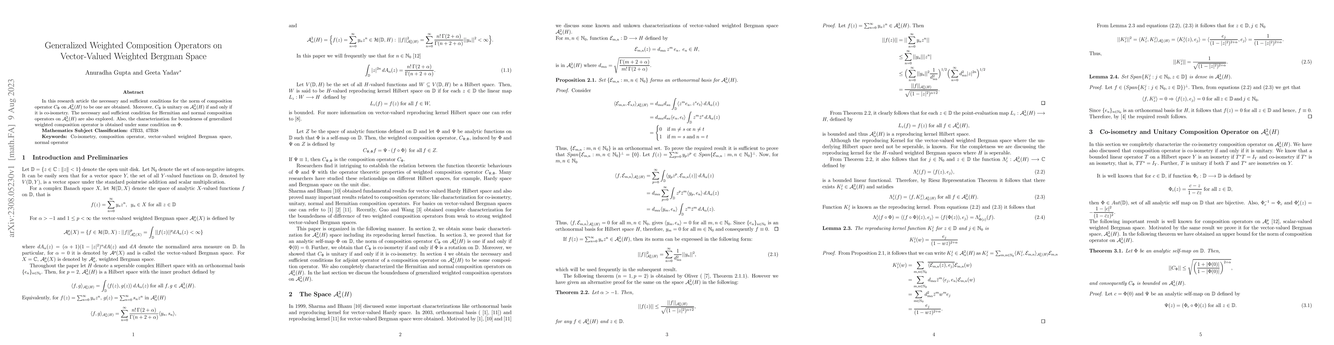 Thumbnail for Generalized Weighted Composition Operators on Vector-Valued Weighted
  Bergman Space