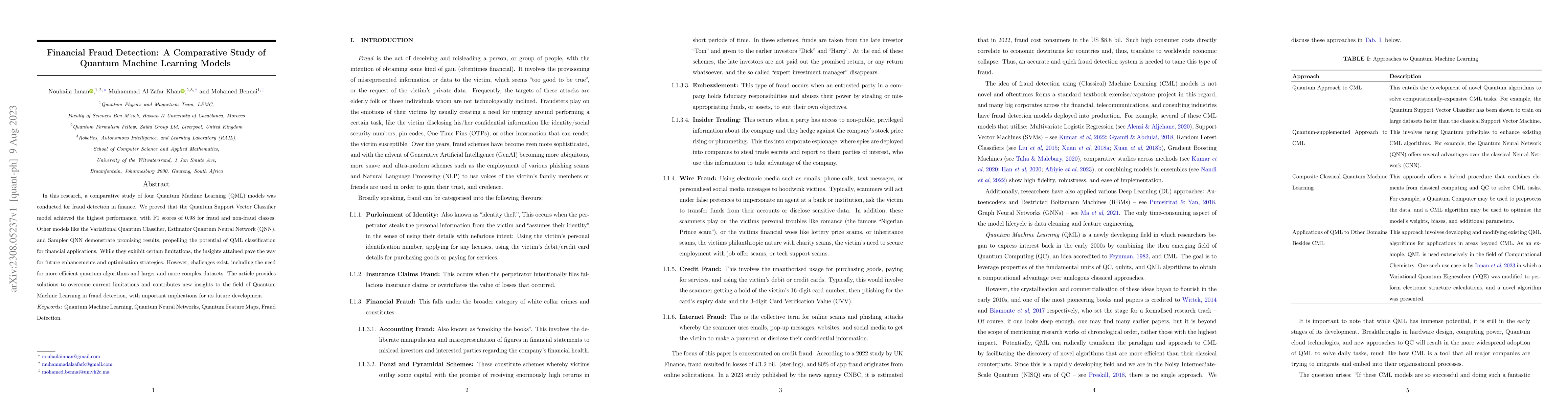 Thumbnail for Financial Fraud Detection: A Comparative Study of Quantum Machine
  Learning Models