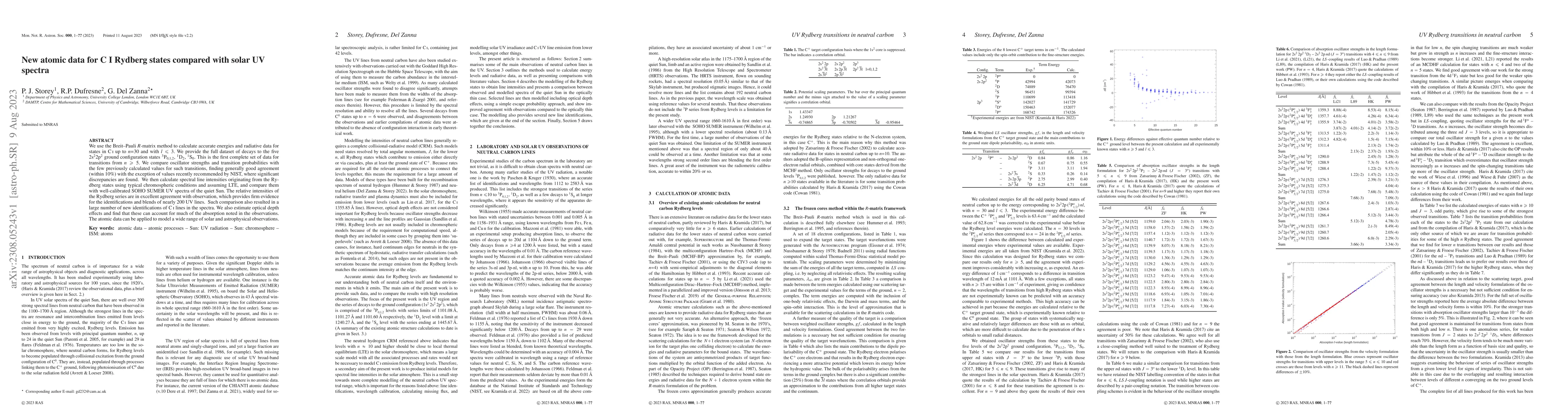 Thumbnail for New atomic data for C I Rydberg states compared with solar UV spectra
