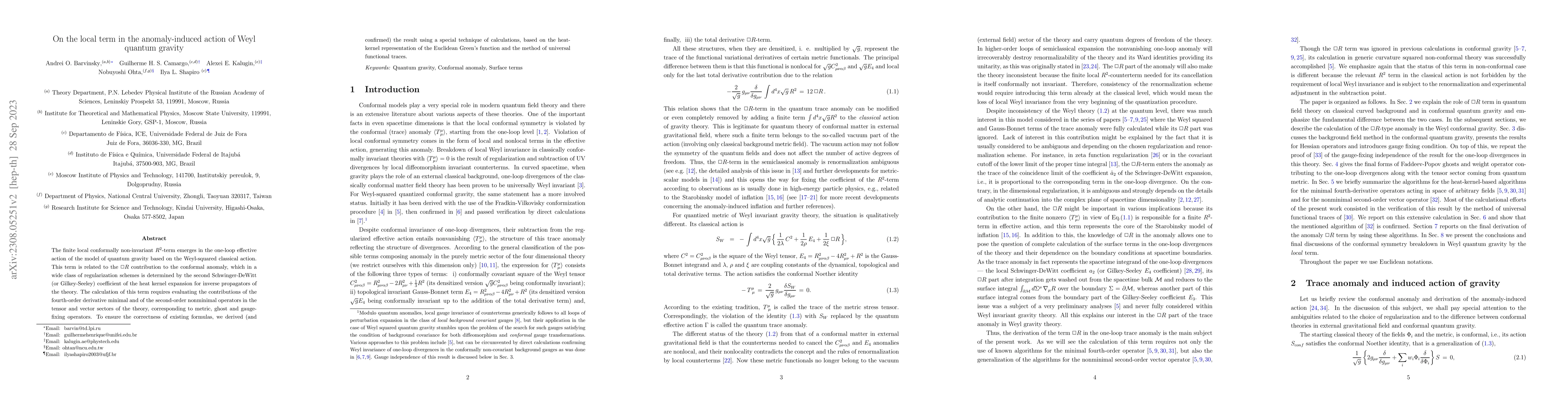Thumbnail for On the local term in the anomaly-induced action of Weyl quantum gravity